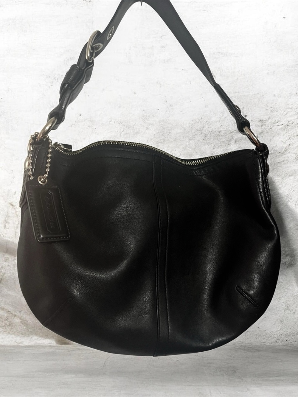 Coach Black Leather Shoulder Hobo Bag